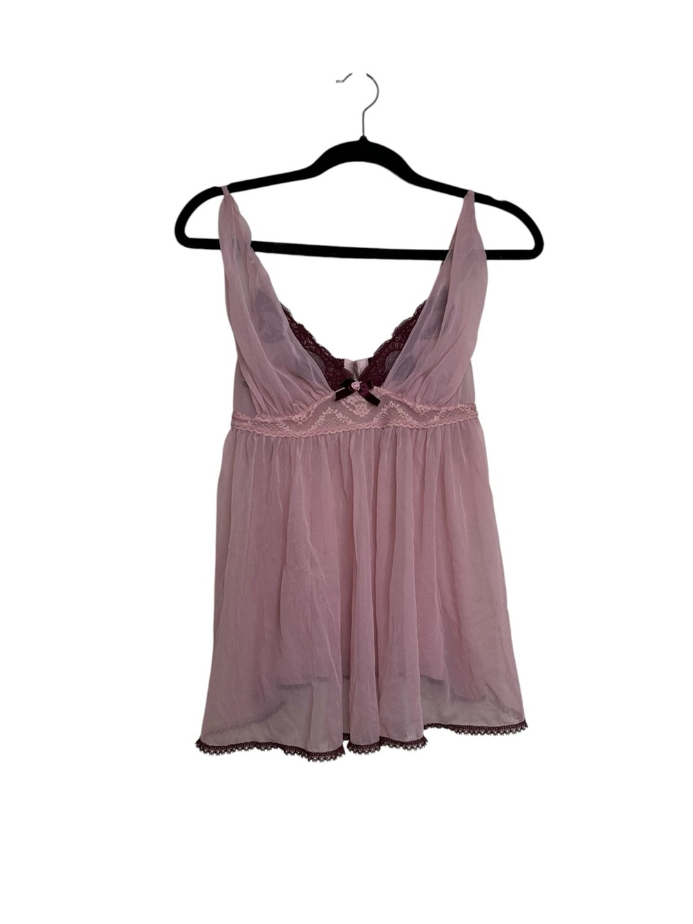 Y2K Victoria's Secret sheer mauve and burgundy lace-trim babydoll chemise